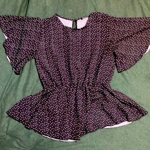 Polka dot peplum blouse black with white dots, womens blouses